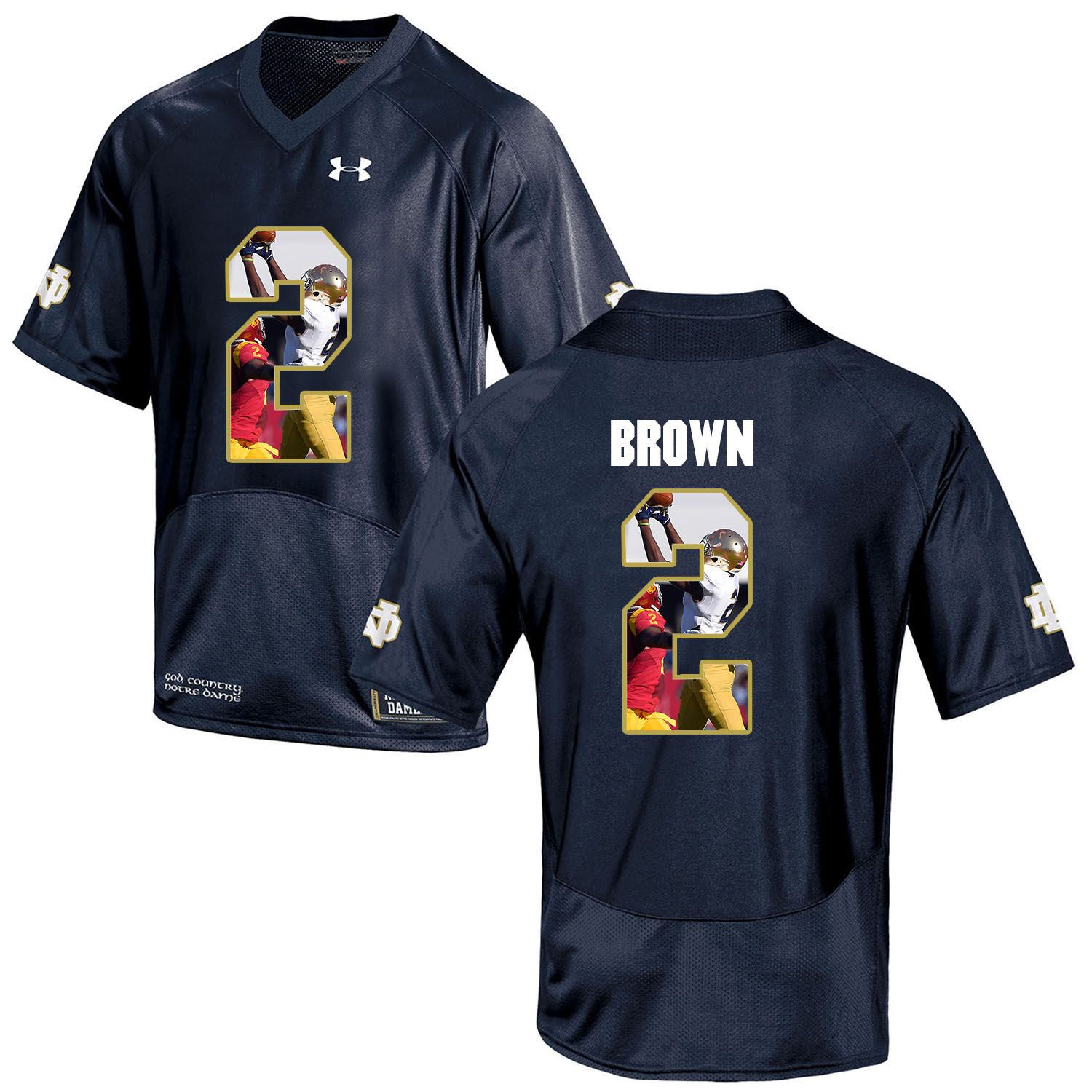 Men Norte Dame Fighting Irish #2 Brown Navy Blue Fashion Edition Customized NCAA Jerseys->->Custom Jersey